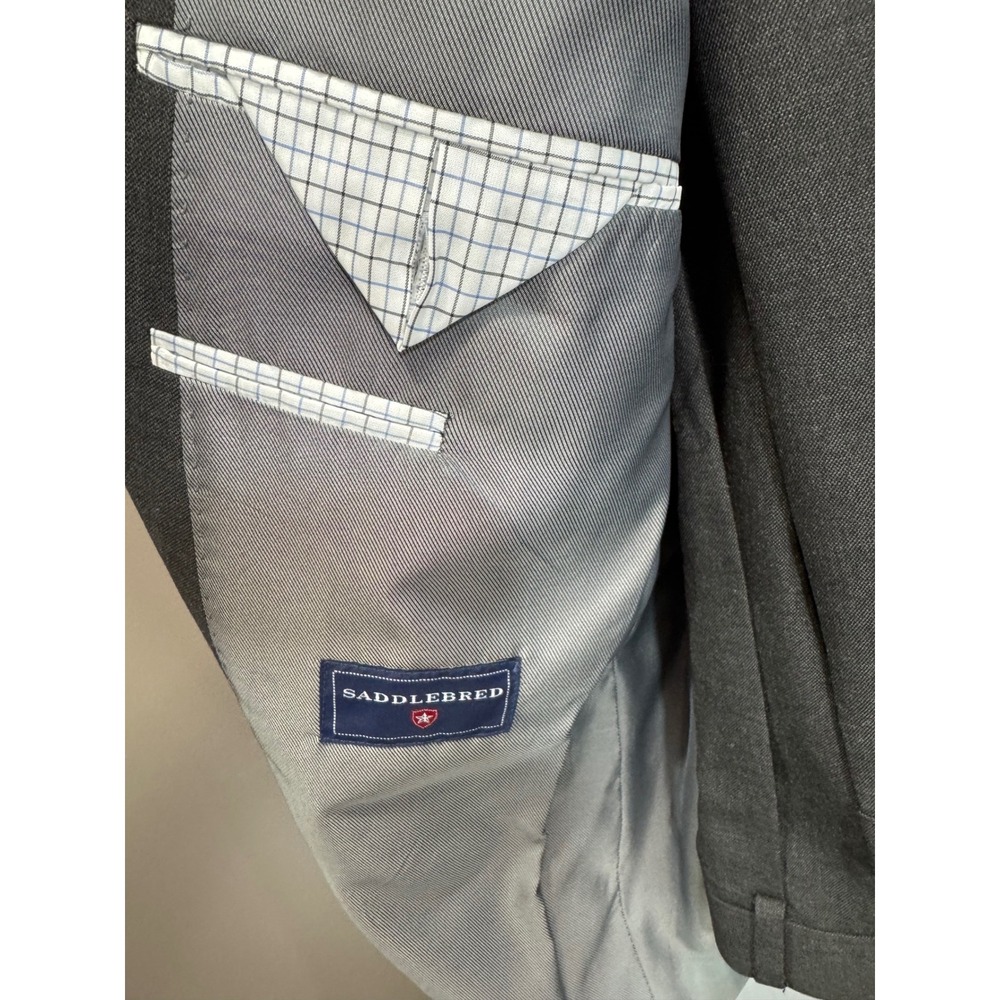 Saddlebred Mens Charcoal Gray 2 Piece Suit 46S Blazer 38x30 Pants with Tie - Picture 4 of 8